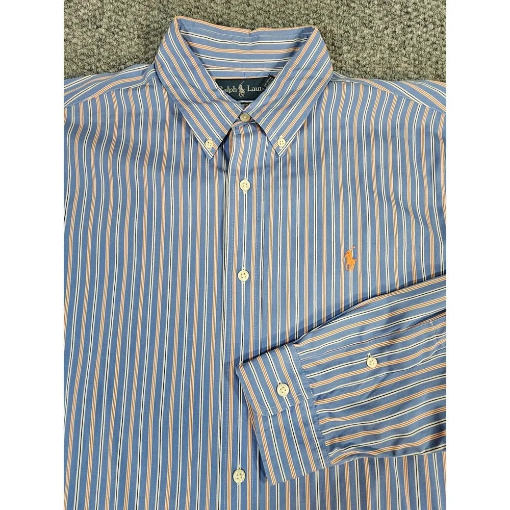 Polo Ralph Lauren Shirt Mens Large Long‎ Sleeve Button Adult Classic Fit Orange